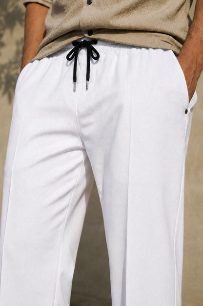 Modern White Relaxed Fit Everyday Casual Trousers for Men