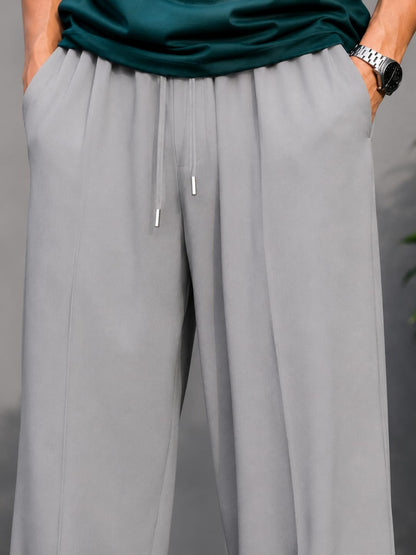 Grey Wide-Leg Trousers with Drawstring Waist - Relaxed Fit