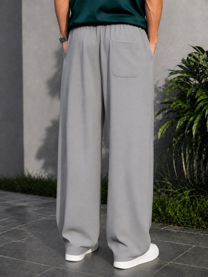 Grey Wide-Leg Trousers with Drawstring Waist - Relaxed Fit