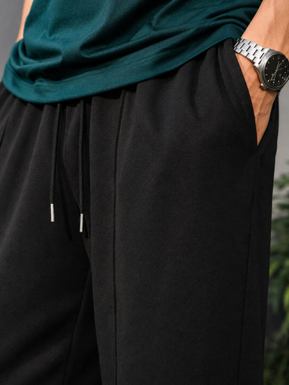 Black Wide-Leg Trousers with Drawstring Waist - Relaxed Fit
