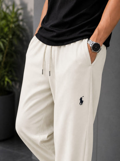 Waffle Knit White Wide-Leg Trousers with Drawstring Waist