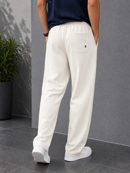 Waffle Knit White Wide-Leg Trousers with Drawstring Waist