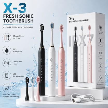 3-Pack Fresh Sonic Rechargeable Electric Toothbrush